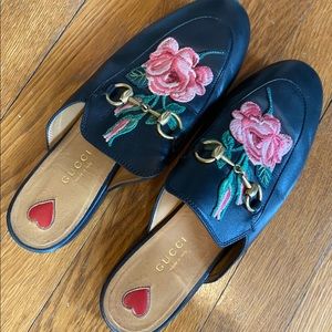 Gucci Princetown Slip On Embroidered Rose Loafers